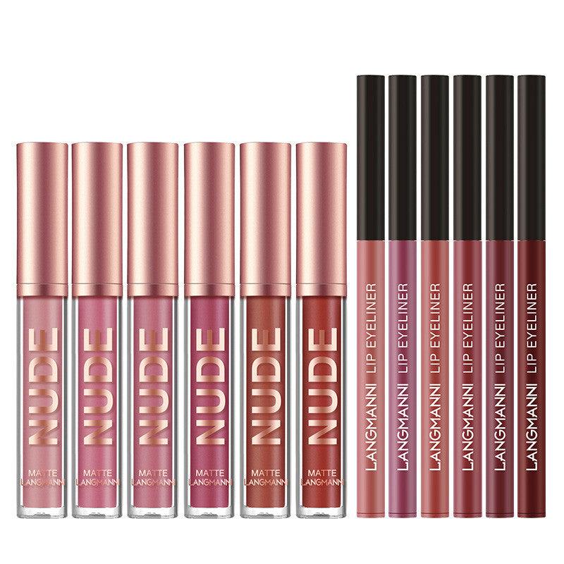 lipstick makeup 12 pcs set 6 matte lipstick 6 lip liner pens waterproof long lasting matte lipstick beauty cosmetics makeup gift