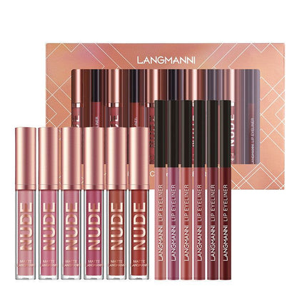lipstick makeup 12 pcs set 6 matte lipstick 6 lip liner pens waterproof long lasting matte lipstick beauty cosmetics makeup gift