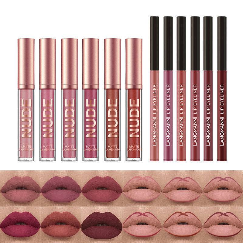 lipstick makeup 12 pcs set 6 matte lipstick 6 lip liner pens waterproof long lasting matte lipstick beauty cosmetics makeup gift
